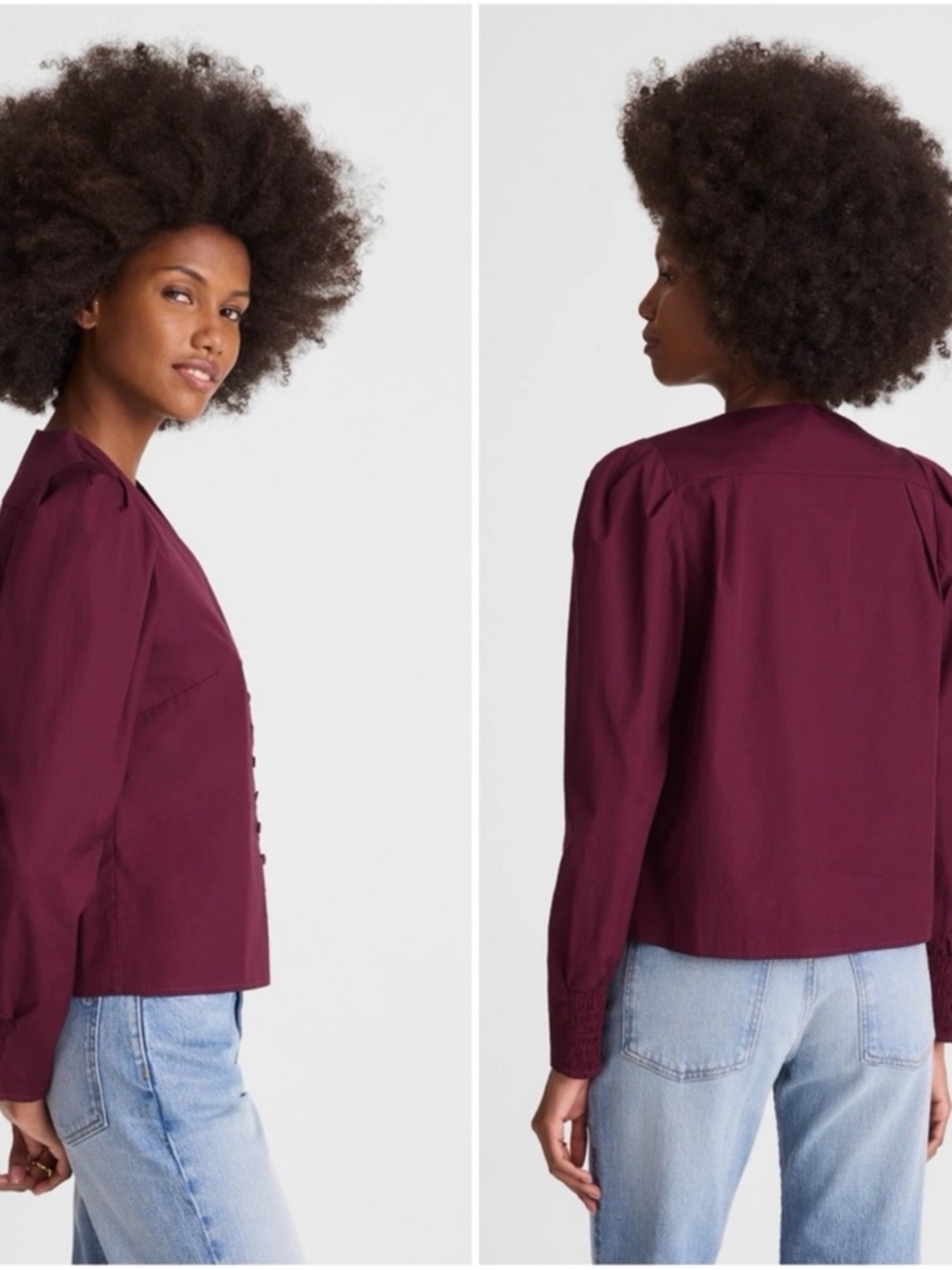Madewell V-Neck Button-Front Top Dark Pomegranate Purple Tie Neck Size XS NWT - Picture 2 of 11
